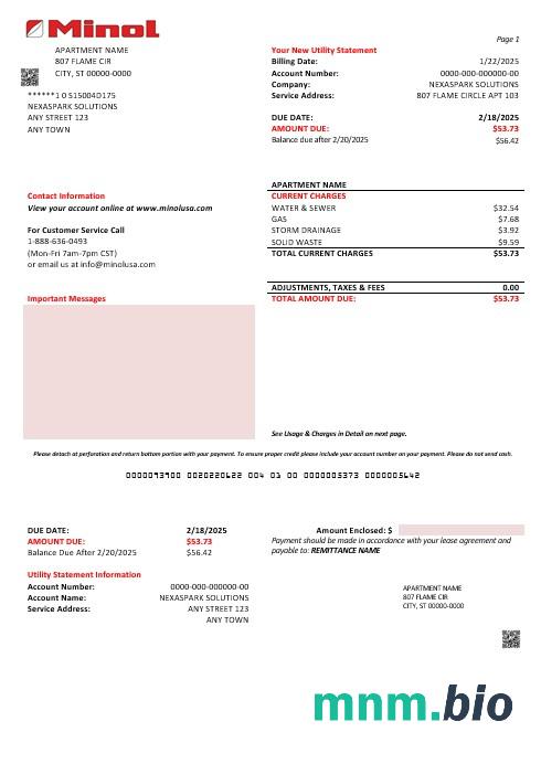 Szablon rachunku za media Biznesowe w USA Texas Minol w formatach Word i PDF